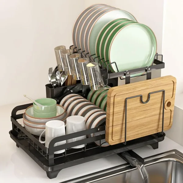 2Tier Metal Dish Drying Rack Without Installation Sturdy Dish Racks for Kitchen Counter with Drain Board Multifunctional Storage - Image 7