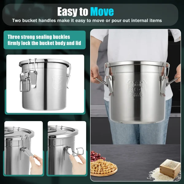 12L Stainless Steel Airtight Cereal Container Kitchen Grain Storage Canister - Image 5