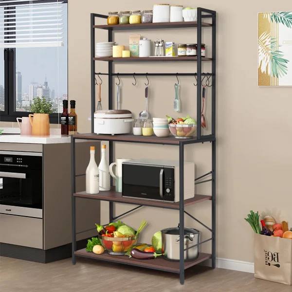 Kitchen Bakers Rack Industrial 5-Tier Microwave Oven Stand Freestanding Kitchen Utility Storage Shelf Workstation Organizer