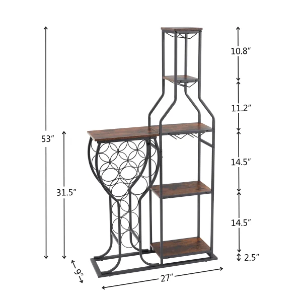 11 Bottle Wine Bakers Rack, 5 Tier Freestanding Wine Rack Hanging Wine Glass Holder and Storage Shelves for Kitchen, Dining Room - Image 6