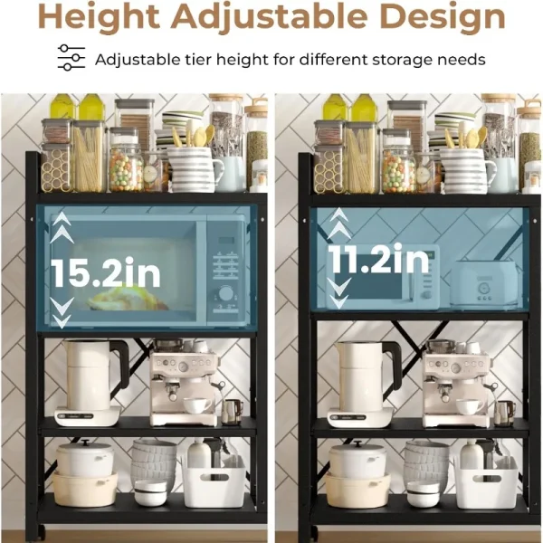 Storage Shelves, Adjustable 4-Tier Kitchen Shelves with 3 Wire Baskets, Kitchen Organizers and Storage, Metal Shelf Rack - Image 5