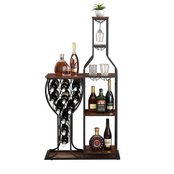 11 Bottle Wine Bakers Rack, 5 Tier Freestanding Wine Rack Hanging Wine Glass Holder and Storage Shelves for Kitchen, Dining Room - Image 4