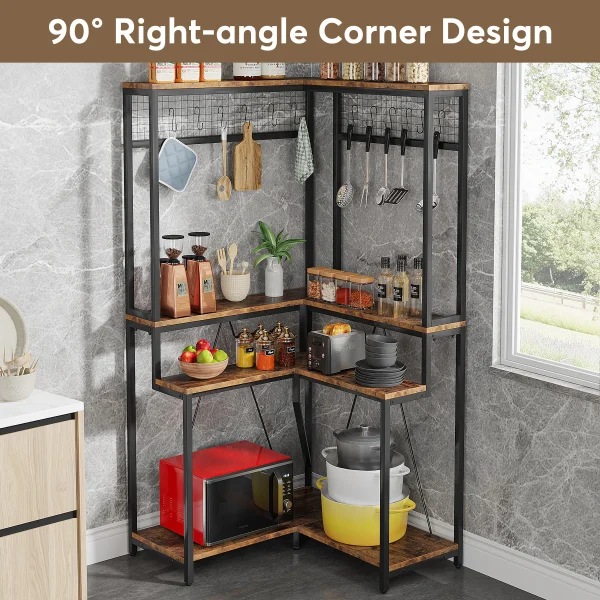 Tribesigns Corner Baker’s Rack for Kitchen, Kitchen Storage Rack with 15 Hanging Hooks, and 8 Shelves - Image 4