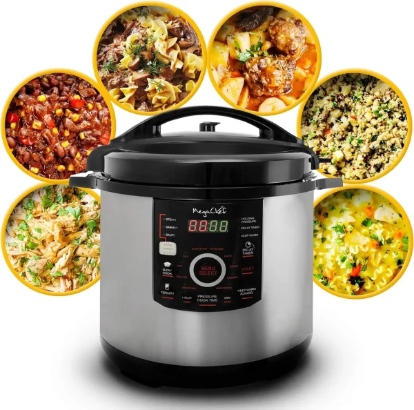 Digital Pressure Cooker with 15 Preset Options and Glass Lid – Silver - Image 6