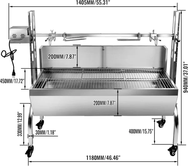 176 lbs Stainless Steel Rotisserie Grill – Heavy-Duty Roaster for BBQ Enthusiasts - Image 6