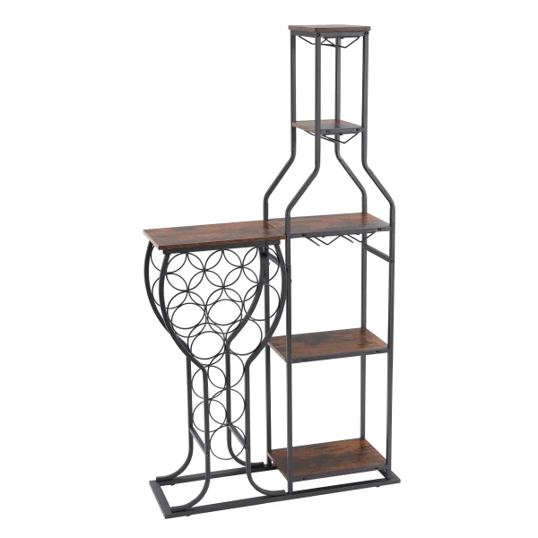 11 Bottle Wine Bakers Rack, 5 Tier Freestanding Wine Rack Hanging Wine Glass Holder and Storage Shelves for Kitchen, Dining Room - Image 3