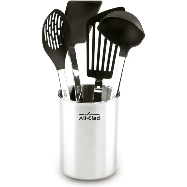 All-Clad Specialty Stainless Steel Kitchen Gadgets Tool Set – 4-Piece with Nylon Heads and Caddy