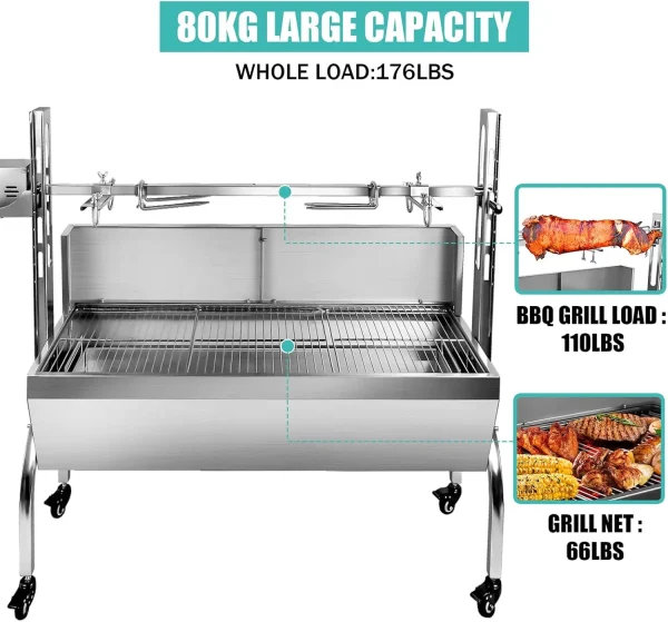 176 lbs Stainless Steel Rotisserie Grill – Heavy-Duty Roaster for BBQ Enthusiasts - Image 3