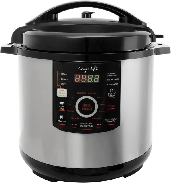 Digital Pressure Cooker with 15 Preset Options and Glass Lid – Silver