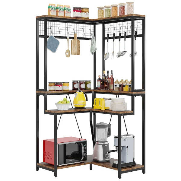 Tribesigns Corner Baker’s Rack for Kitchen, Kitchen Storage Rack with 15 Hanging Hooks, and 8 Shelves - Image 6