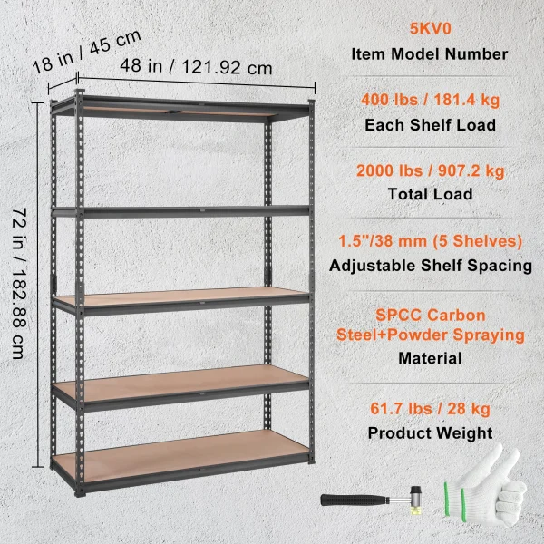 VEVOR 5 Layers Standing Storage Shelving Unit Heavy Duty Organizer Metal Rack for Kitchen Living Room Warehouse Flower Stand - Image 9