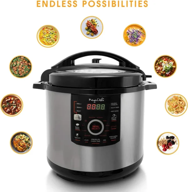 Digital Pressure Cooker with 15 Preset Options and Glass Lid – Silver - Image 2