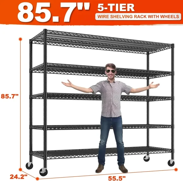 85.7"H Storage Shelves 55.5" W Heavy Duty Shelving Rack Adjustable Metal Shelves for Kitchen Pantry College Dorm School - Image 3