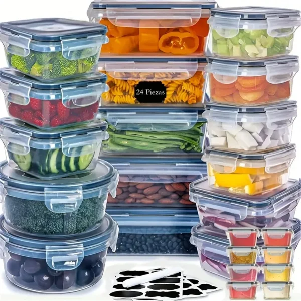 24pcs Kitchen Storage Container Set – Reusable Plastic Bins with Flip Lids - Image 7