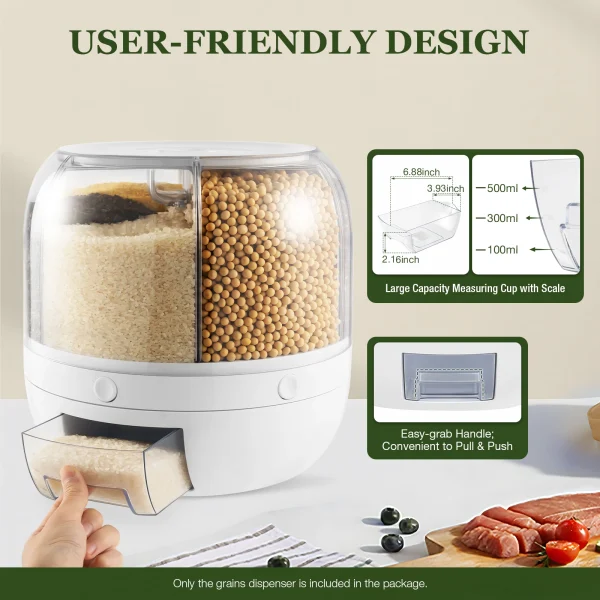 360° Rotating Rice Dispenser – Sealed Dry Cereal Grain Bucket - Image 3